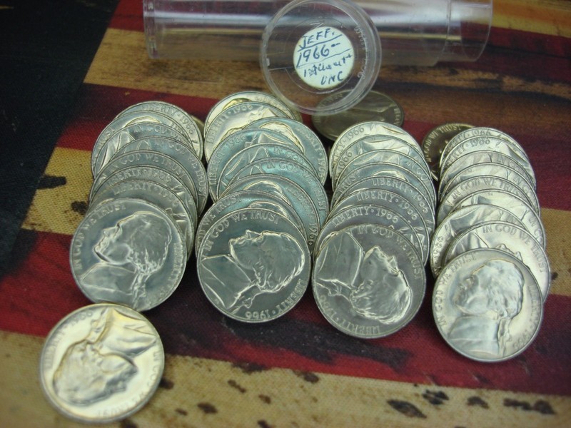 1966 Jefferson Nickel Roll, 40 coins in original tube