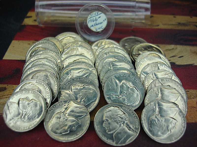 1966 Jefferson Nickel Roll, 40 Nice BU Coins