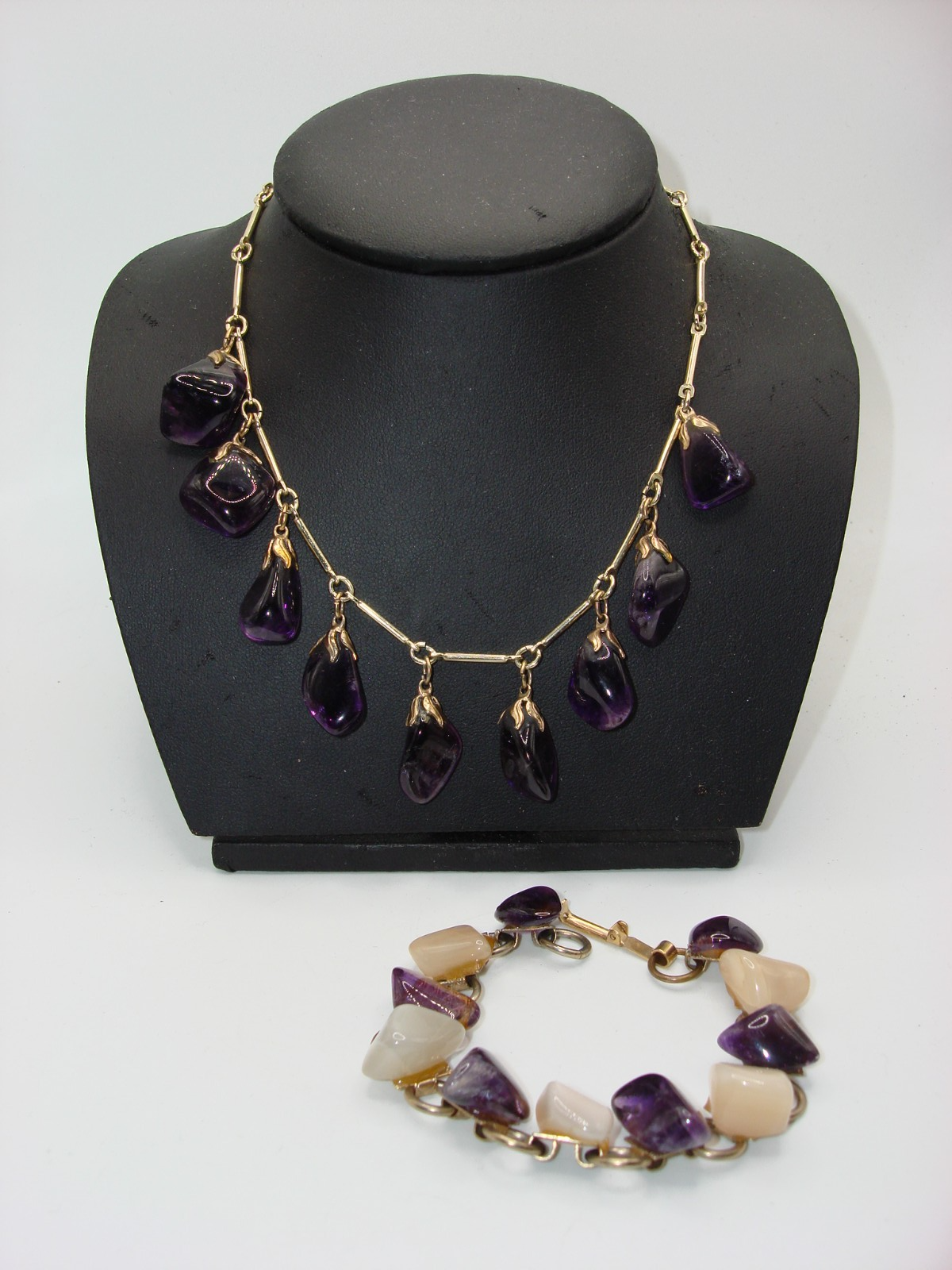 Vintage Amethyst Gemstone Necklace and Bracelet Set