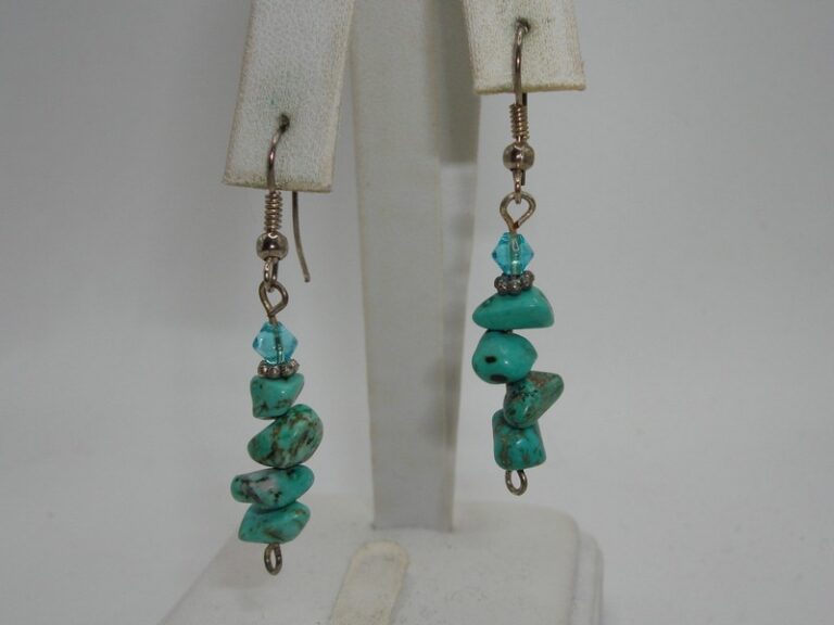 Vintage bohemian turquoise dangle earrings with faceted rhinestone and silver