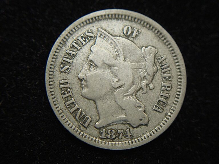 1874 Three Cent Nickel coin in excellent condition