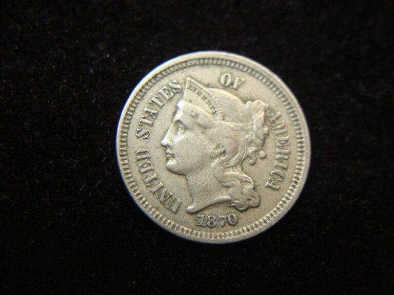 1870 Three Cent Nickel coin in excellent condition with clear detail