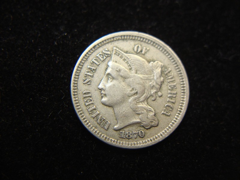 1870 Three Cent Nickel coin in excellent condition with clear detail