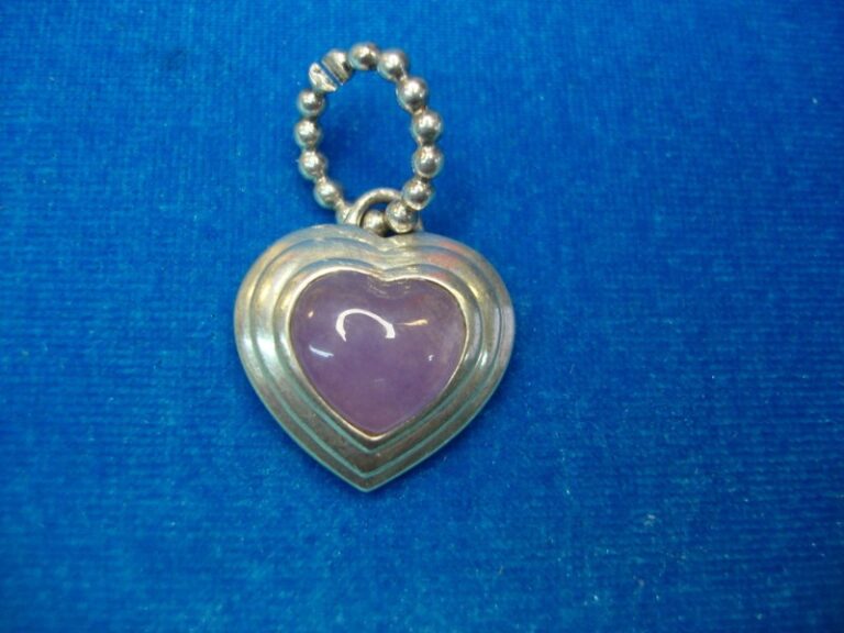 Vintage Sterling Silver Heart Pendant with Lavender Amethyst Charm