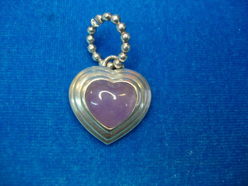 Vintage Sterling Silver Heart Pendant with Lavender Amethyst Charm