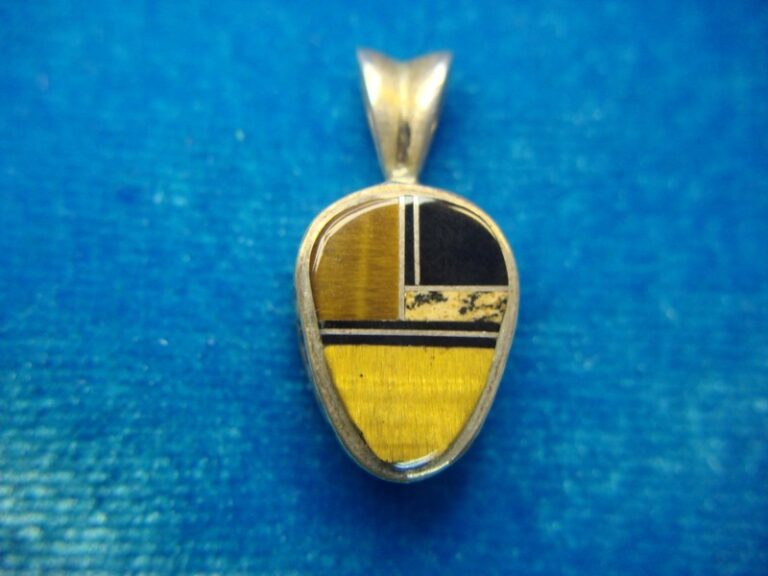 Navajo Sterling Silver Pendant with Tiger's Eye, Onyx & Jasper