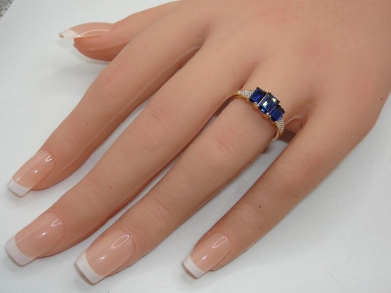 10k gold ring with blue stones and diamonds