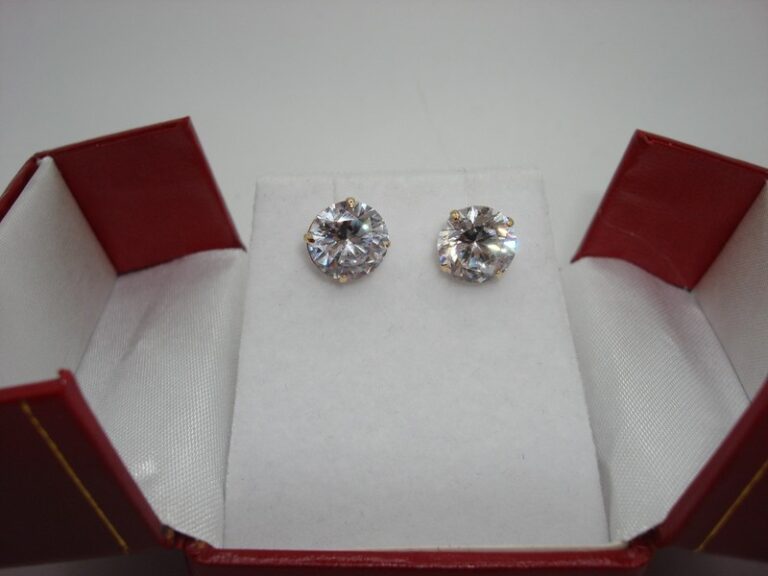 Pair of elegant 14K gold stud earrings with cubic zirconia stones