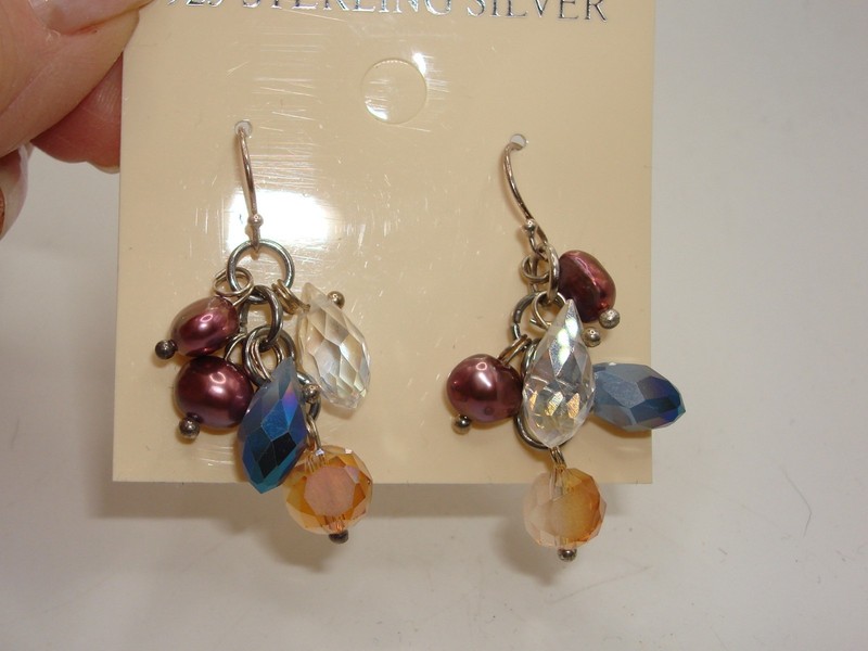 Sterling silver dangle earrings with crystals and freshwater pearls