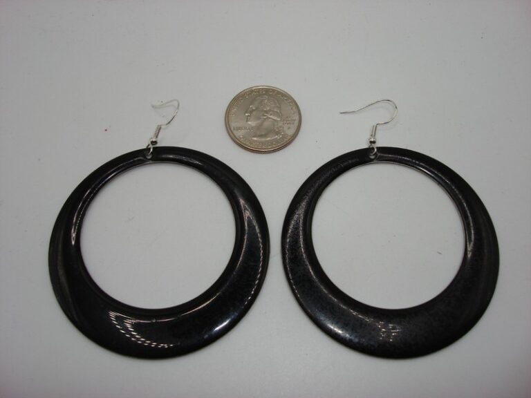 Vintage Sterling Silver Black Mid-Century Hoop Earrings