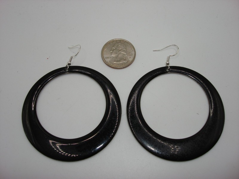 Vintage Sterling Silver Black Mid-Century Hoop Earrings