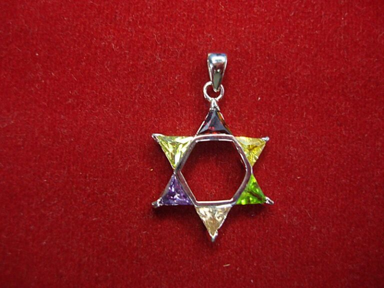 Sterling silver Star of David pendant with colorful stones
