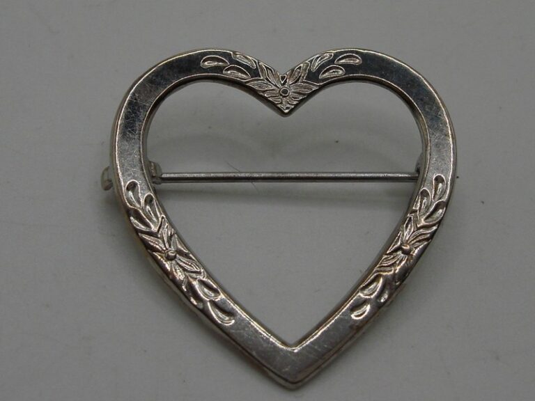 Vintage Bernard Abel & Co. sterling silver heart pin with floral design