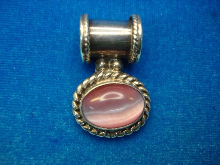 Pink cat's eye gemstone sterling silver pendant