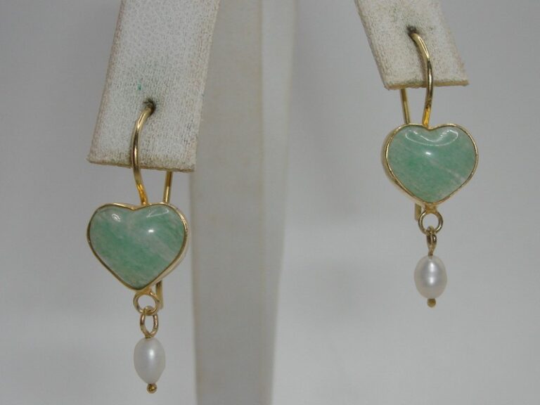 Vermeil sterling silver jadeite and freshwater pearl dangle earrings