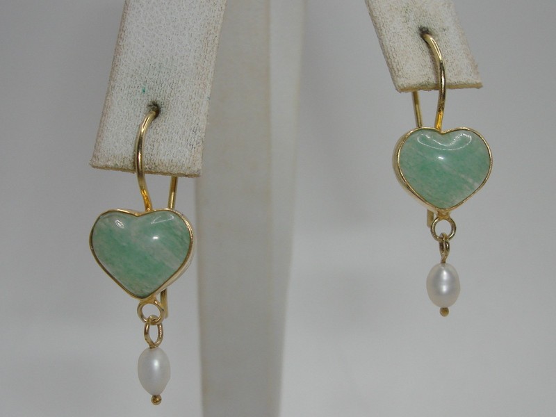Vermeil sterling silver jadeite and freshwater pearl dangle earrings