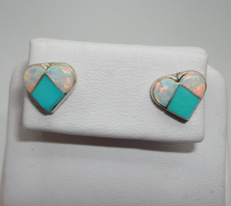 Sterling silver turquoise and fiery opal stud earrings