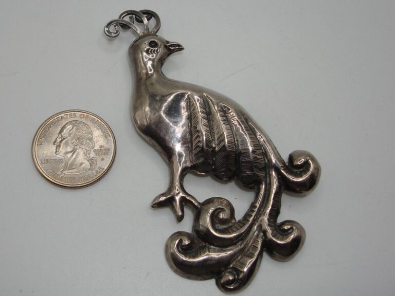 Vintage Sterling Silver Peacock Brooch