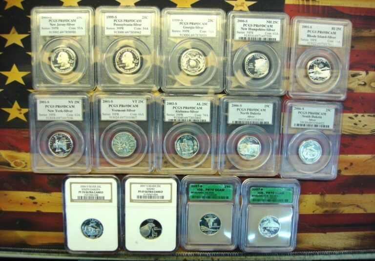Proof Silver State Quarters (1999-2007) graded PR69 DCAM, Ultra Cameo and more
