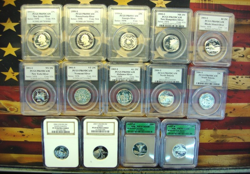 Proof Silver State Quarters (1999-2007) graded PR69 DCAM, Ultra Cameo and more
