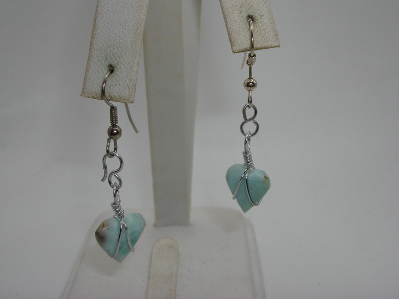 Vintage Sterling Silver Larimar Heart Earrings