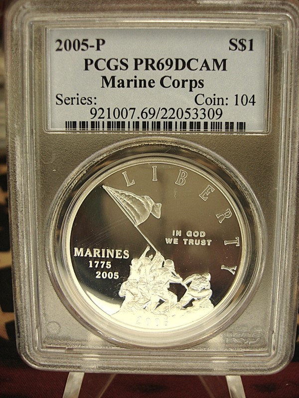 2005-P Marine Corps Commemorative Silver Dollar PCGS PR69DCAM