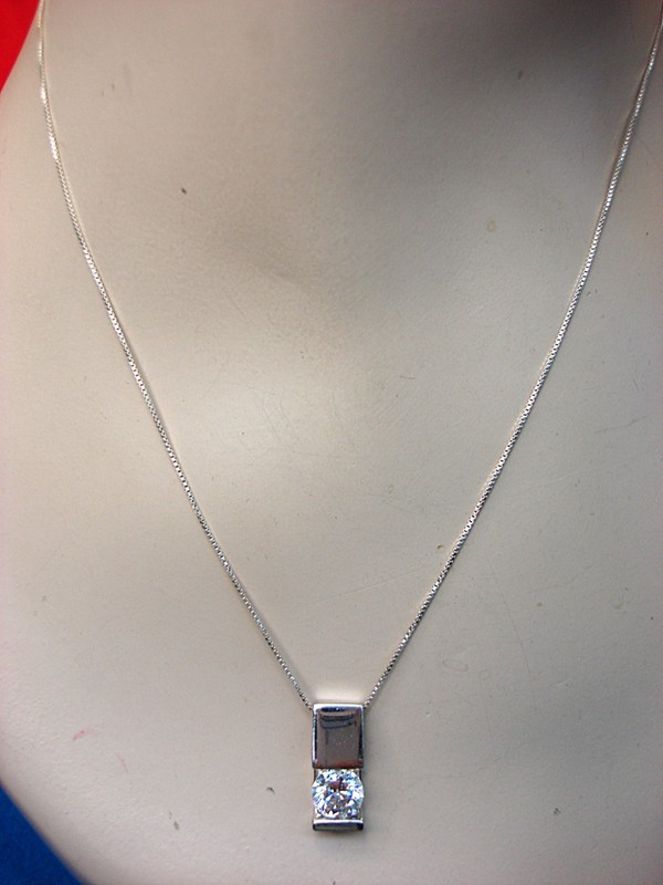 Sterling Silver Pendant Necklace with Sparkling CZ Stone