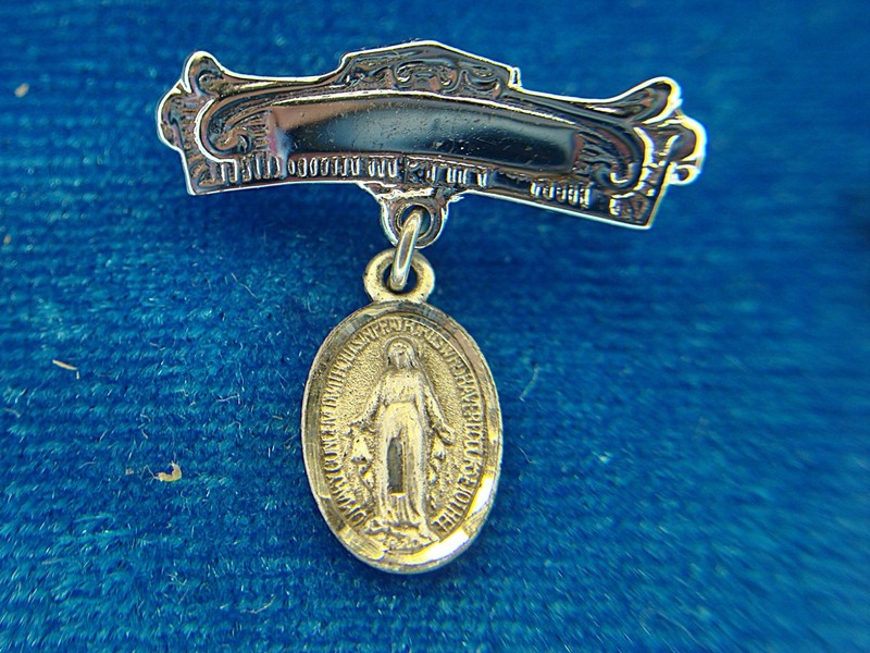 Vintage sterling silver Miraculous Mary medal pin