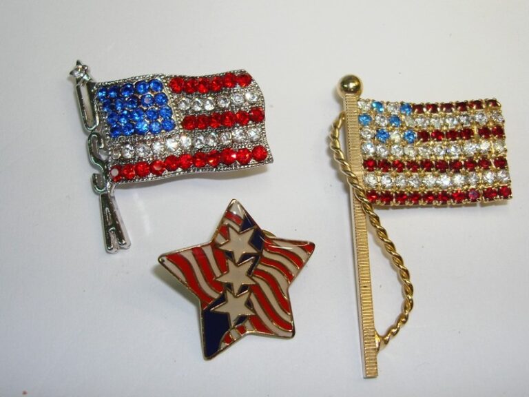 Set of three vintage American flag pins