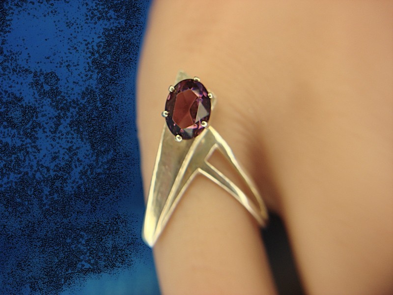 Elegant sterling silver oval faux amethyst pinky ring, size 4