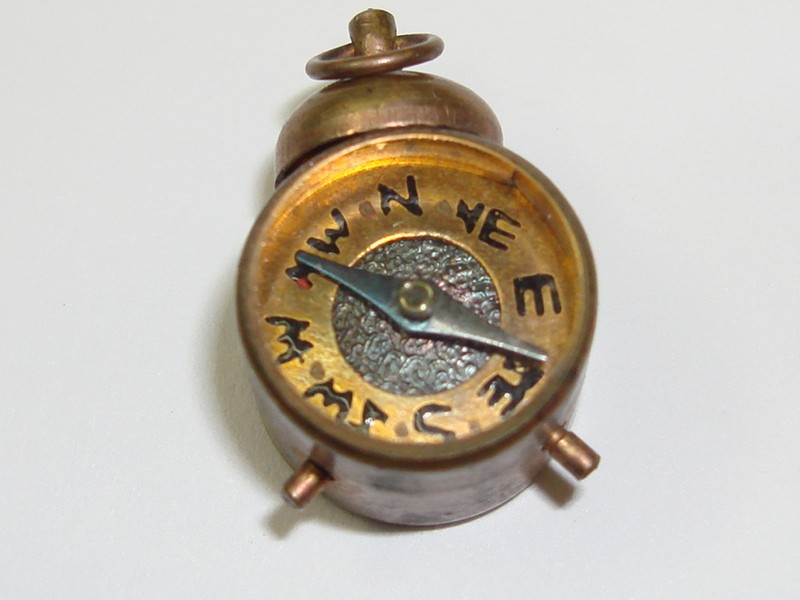 Antique copper tone clock and compass charm