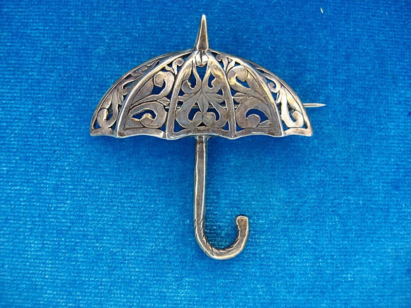 Vintage Jezlaine Sterling Silver Umbrella Brooch Pin