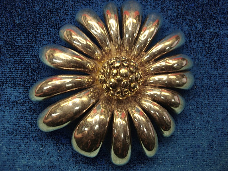 Vintage sterling silver flower pin with gold vermeil florets