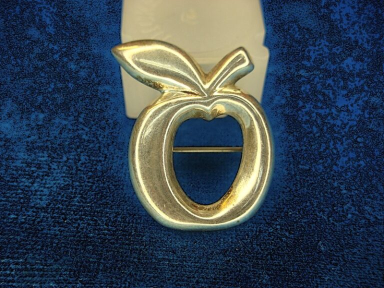 Vintage Sterling Silver Puffy Apple Enamel Pin