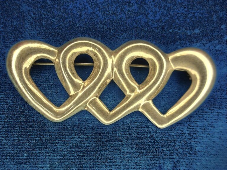 Sterling silver triple heart pin, elegant statement jewelry