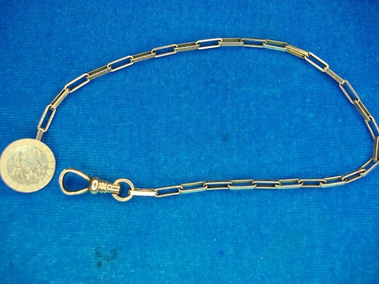 Vintage gold filled pocket watch chain with monogram and buttonhole style