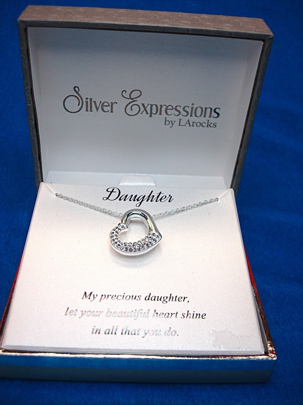 Silver Expressions Precious Daughter Heart Necklace with Simulated Diamonds