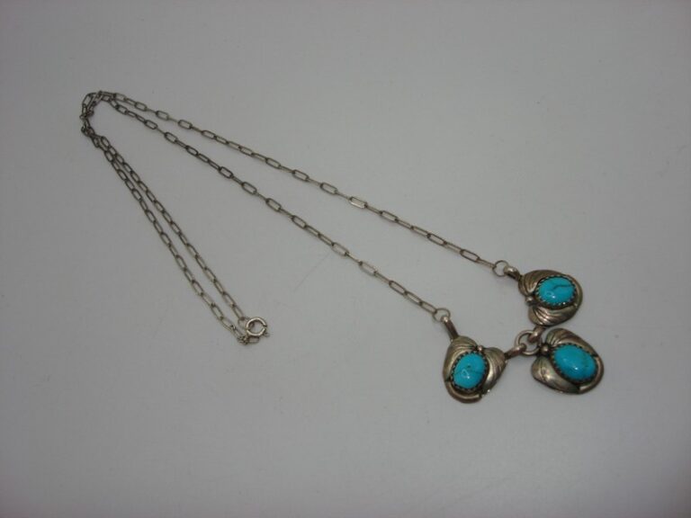 Vintage Zuni sterling silver and turquoise necklace by B.E.