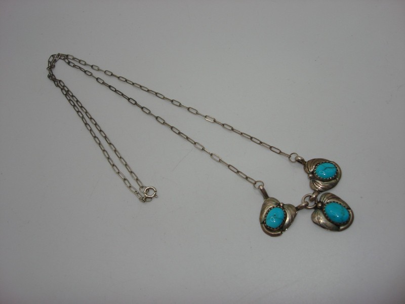 Vintage Zuni sterling silver and turquoise necklace by B.E.