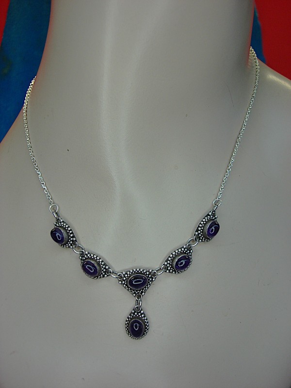 Vintage sterling silver amethyst necklace with six oval-cut stones
