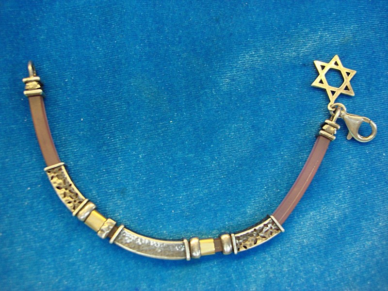 Sterling silver and brass Star of David bracelet with silicone core