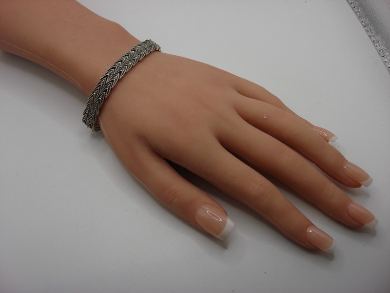 Vintage ACI sterling silver herringbone bracelet with marcasite stones