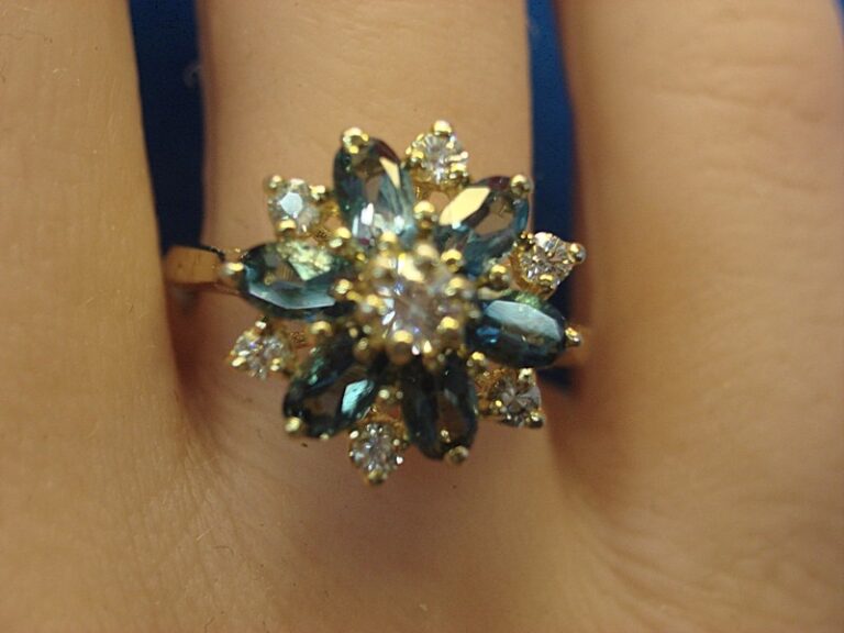 Vintage Sterling Silver and Gold Vermeil Cocktail Ring with Blue and Clear Stones