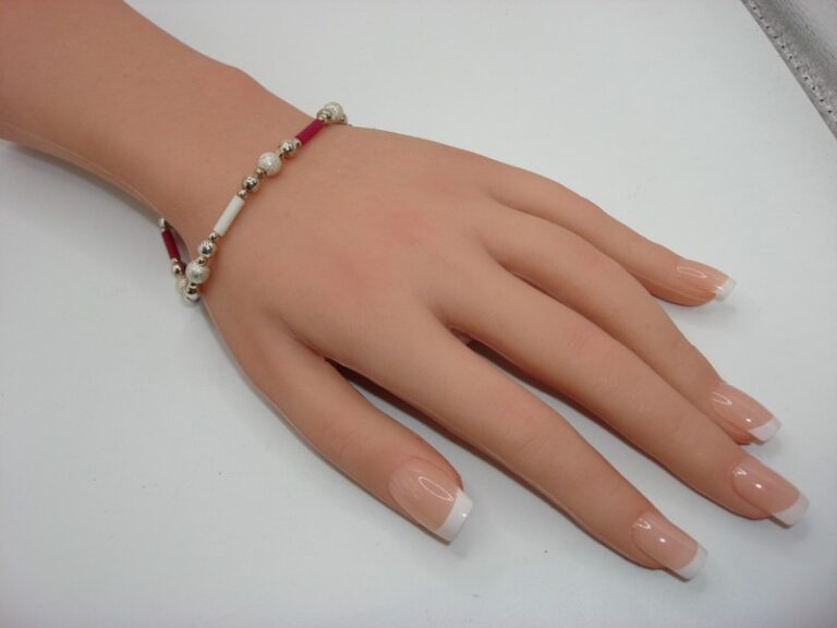 Sterling silver ankle bracelet with red, white, and blue beads
