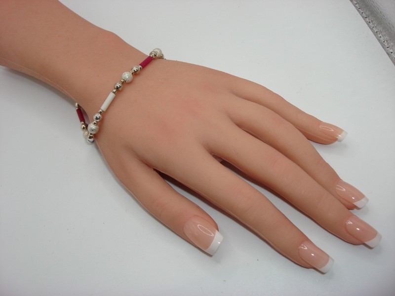 Sterling silver ankle bracelet with red, white, and blue beads