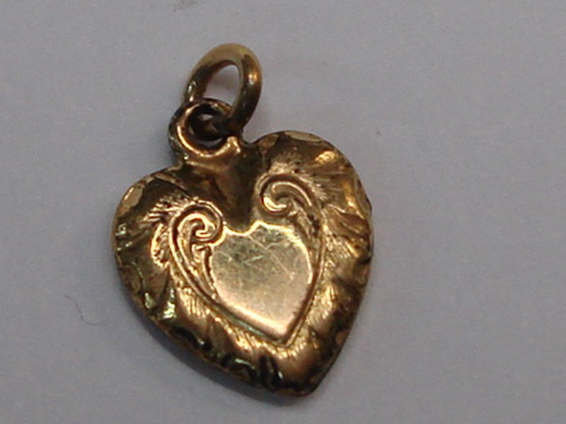 Vintage 1930s gold-filled puffy heart charm with blank plaque