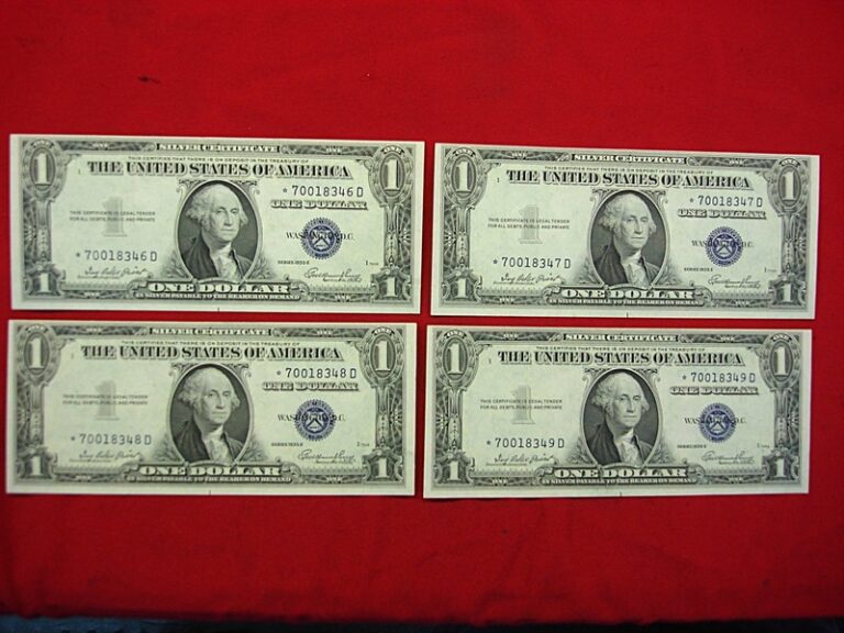 Set of four consecutive Star Notes from the 1935 E Series $1 Silver Certificate