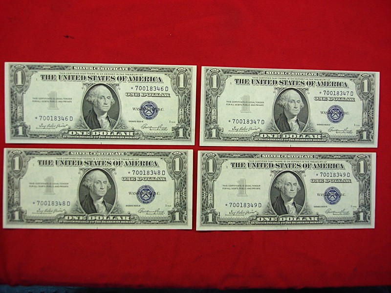 Set of four consecutive Star Notes from the 1935 E Series $1 Silver Certificate