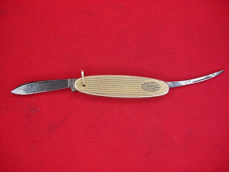 Vintage Bates & Bacon gold-filled vest pocket knife watch chain fob with monogram