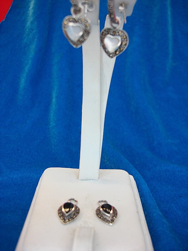 Vintage Sterling Silver Dangle Earrings with Interchangeable Mother of Pearl and Onyx Dangles